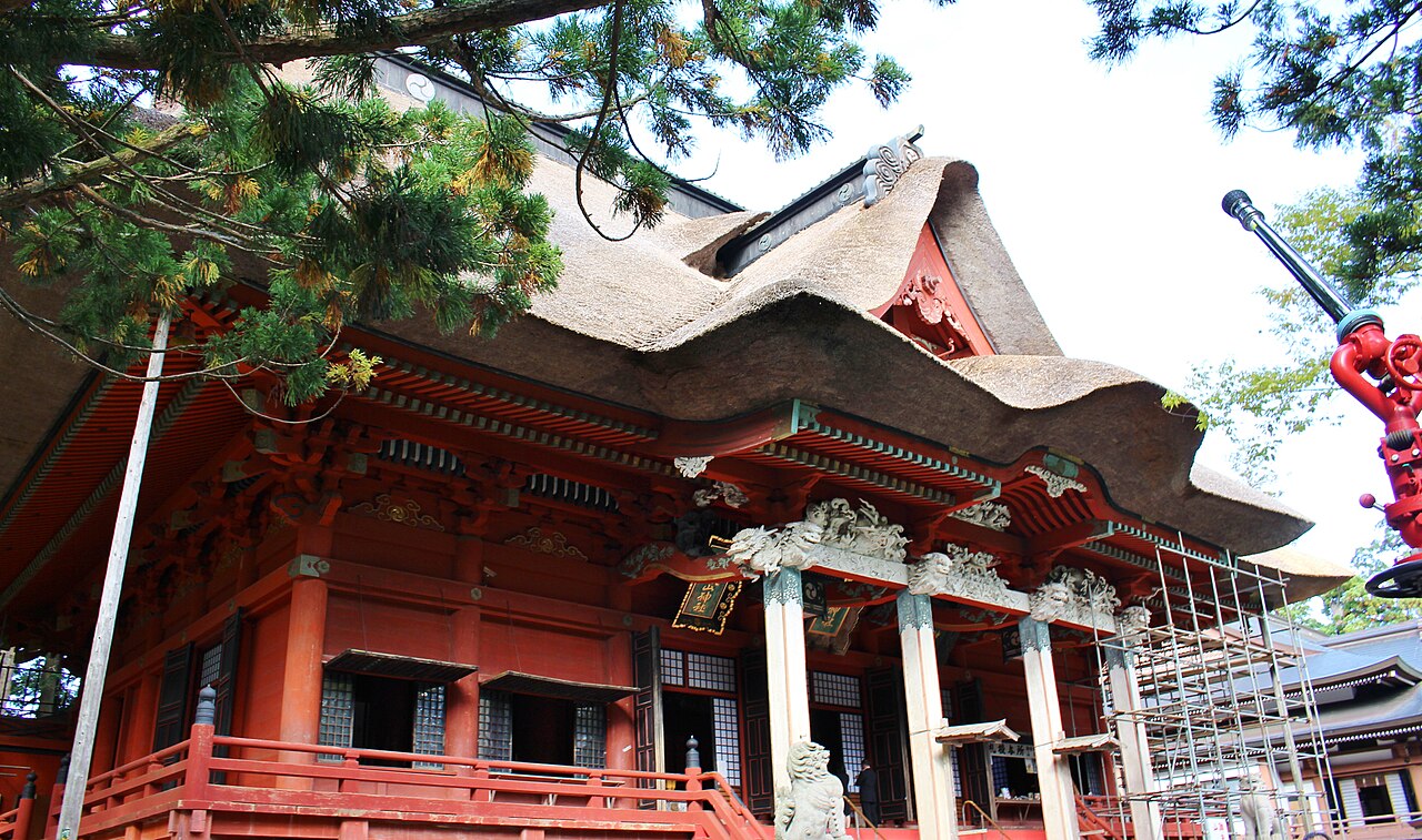 The thatched Sanjin Gosaiden hall at the summit of Mount Haguro