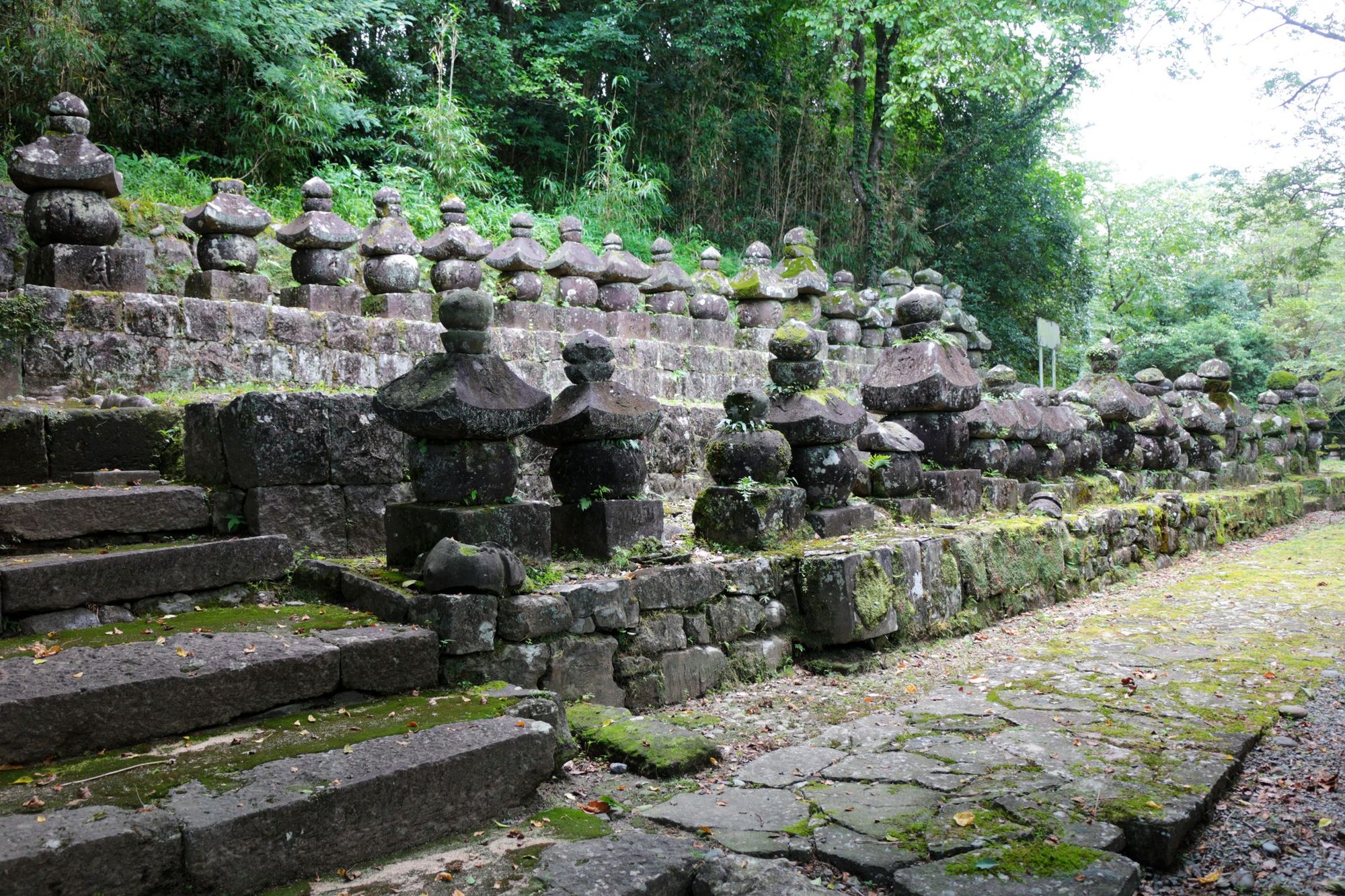 Stone grave markers of the Sagara family in the precincts of Ganjoji temple in Hitoyoshi