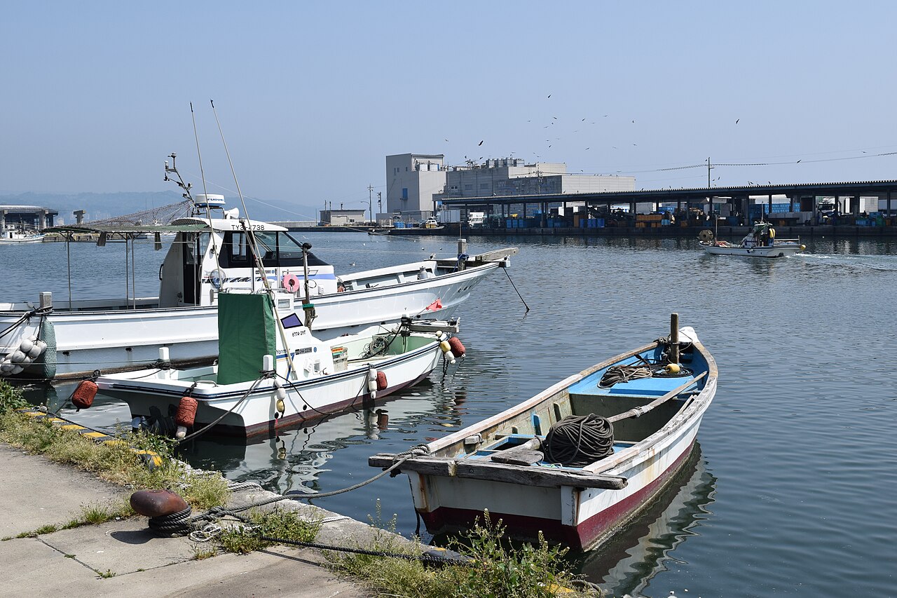Small fishing boats moored in Himi harbour