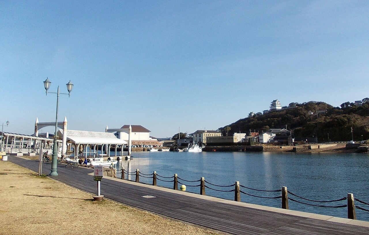 Hirado Port seen from the quay, with the castle on the hill beyond