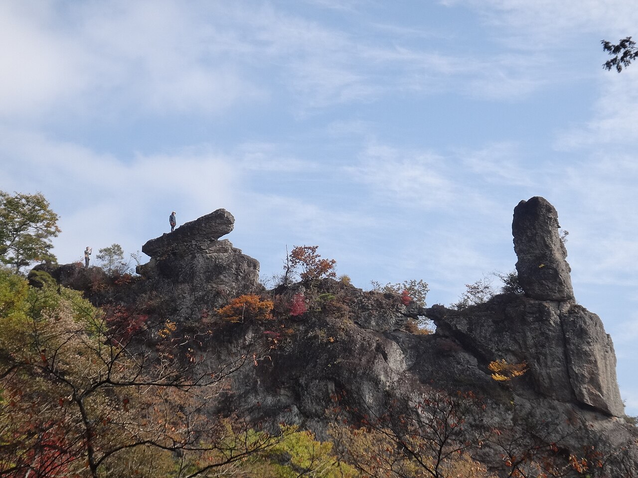 View of Daiho-iwa (Cannon Rock), one of Mount Myogi's signature rock pinnacles, from Sekimon Plaza