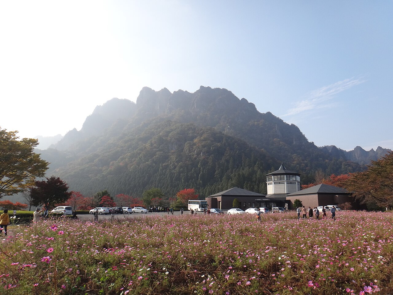Panoramic view of Mount Myogi's serrated ridgeline rising above the surrounding valley