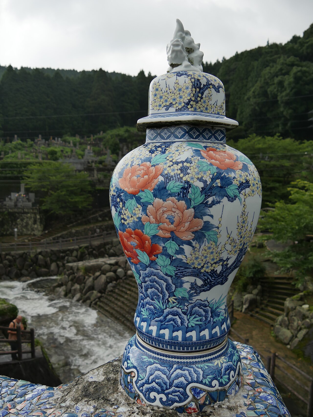 Porcelain vase on a bridge in Okawachiyama